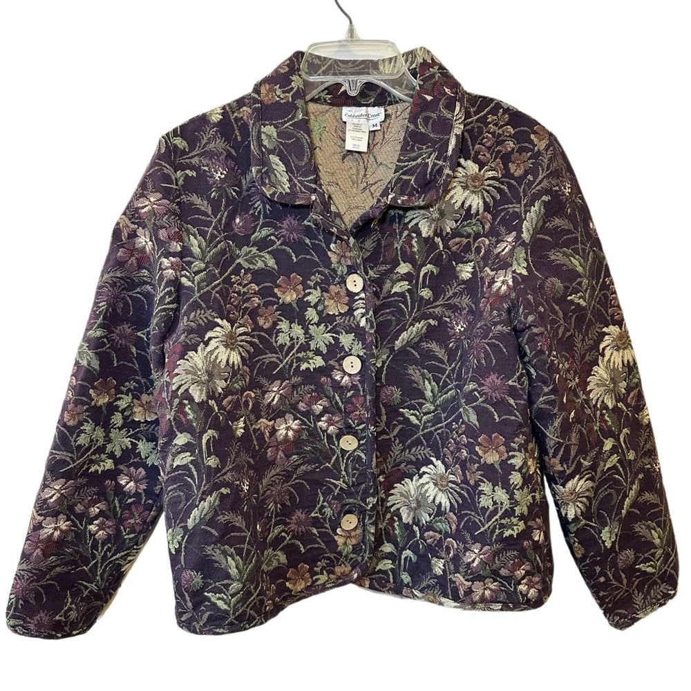 VTG 90's Floral Tapestry Jacket M Coldwater Creek Brocade Pea Coat Blazer Spring